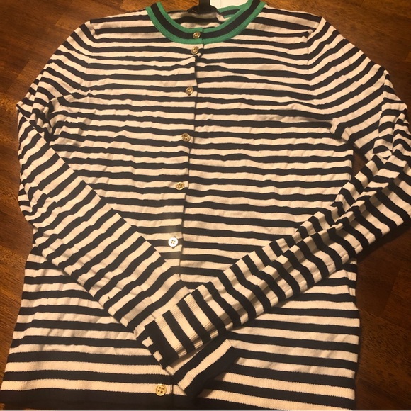 NEW J. Crew Tipped Caryn Striped Cardigan in Navy/Ivory/Green - size XS! - Picture 7 of 9